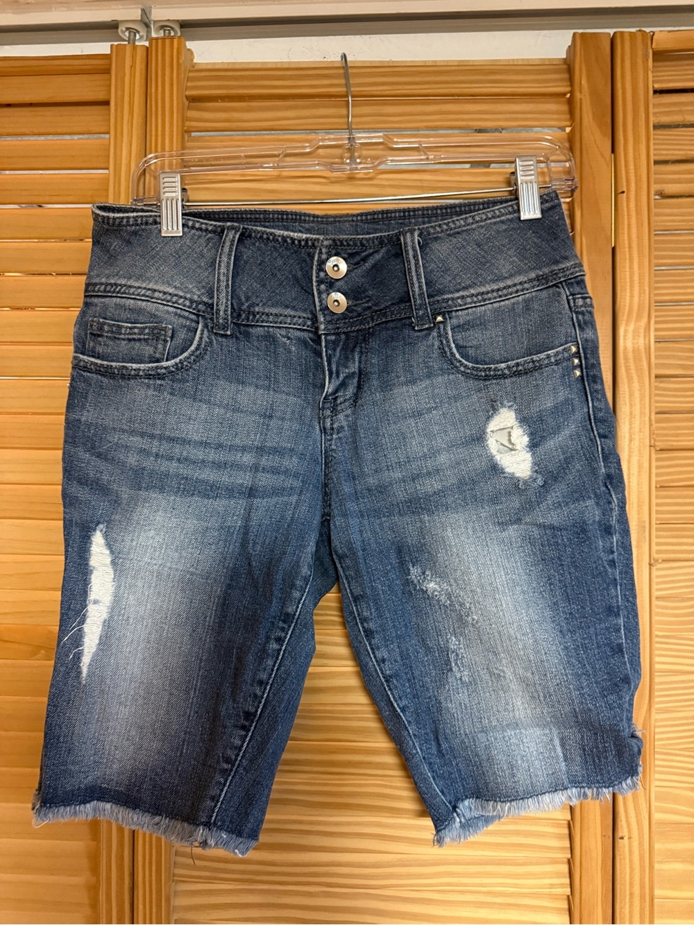 Apt. 9 Distressed Medium Blue Denim Bermuda Shorts